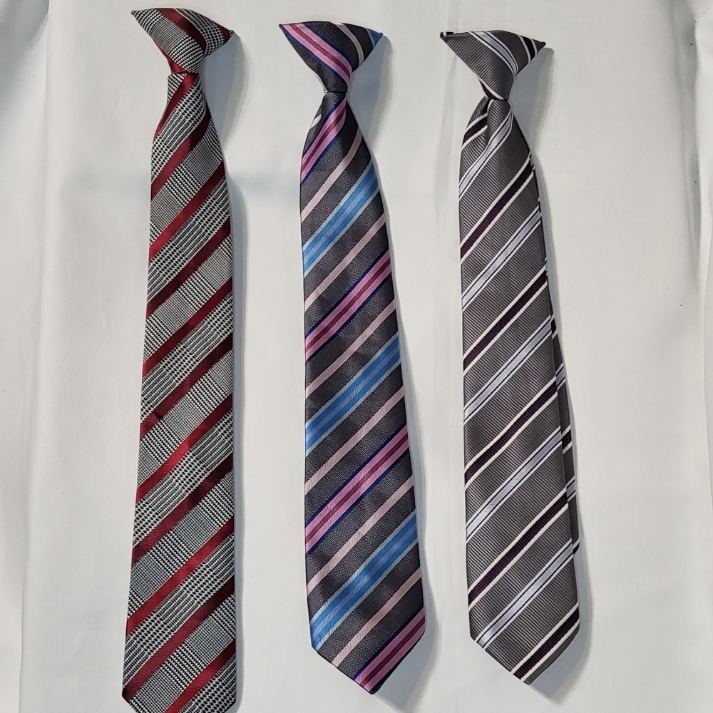 Boys 3pc Striped Clip On Necktie Bundle One Size